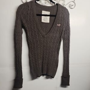 Hollister Vintage Y2K Womens Brown Cable Knit Sweater Cotton/Rabbit Hair Sz M